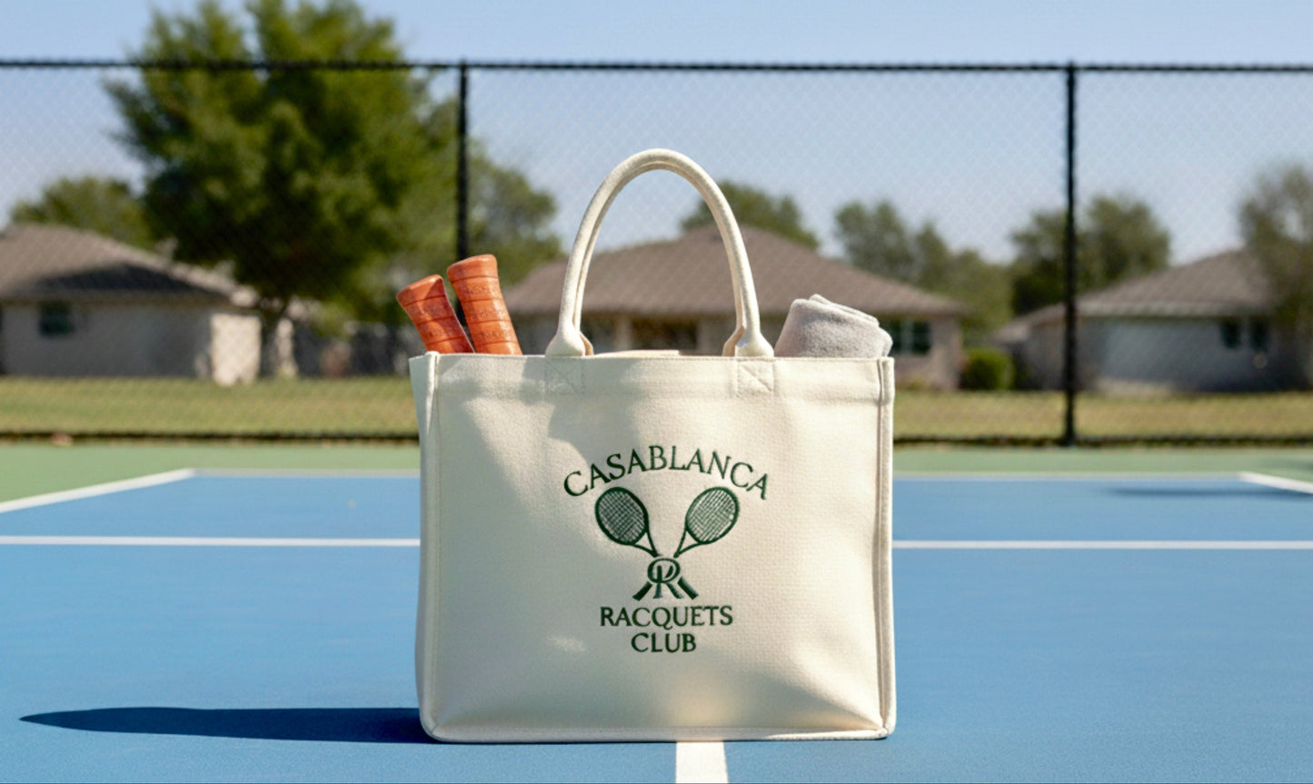 Casablanca Racquets Club Heritage Cabas — premium lifestyle tote bag for everyday use, tennis and pickleball courts.