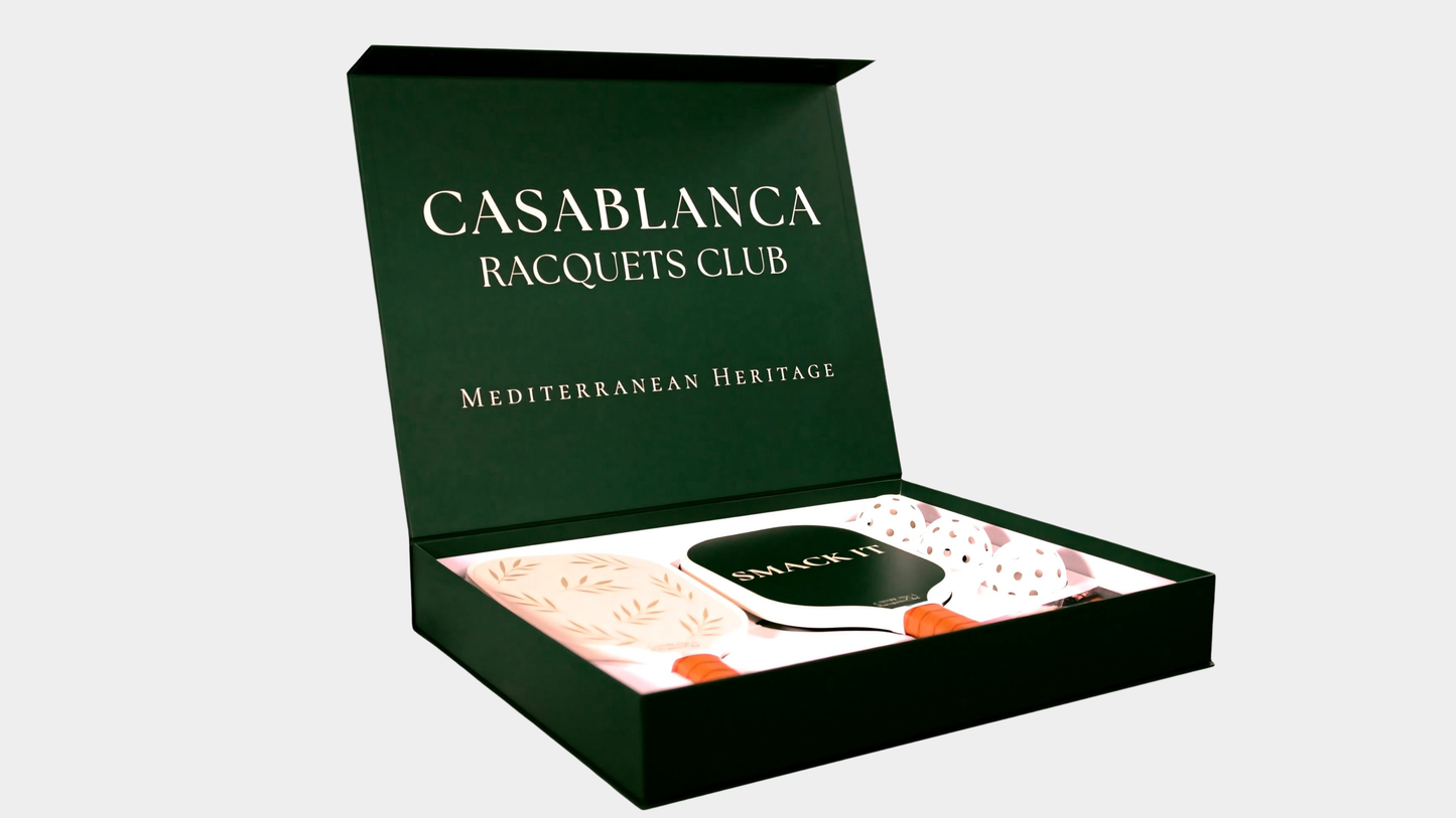 Casablanca Racquets Club pickleball box set – premium paddle and balls.